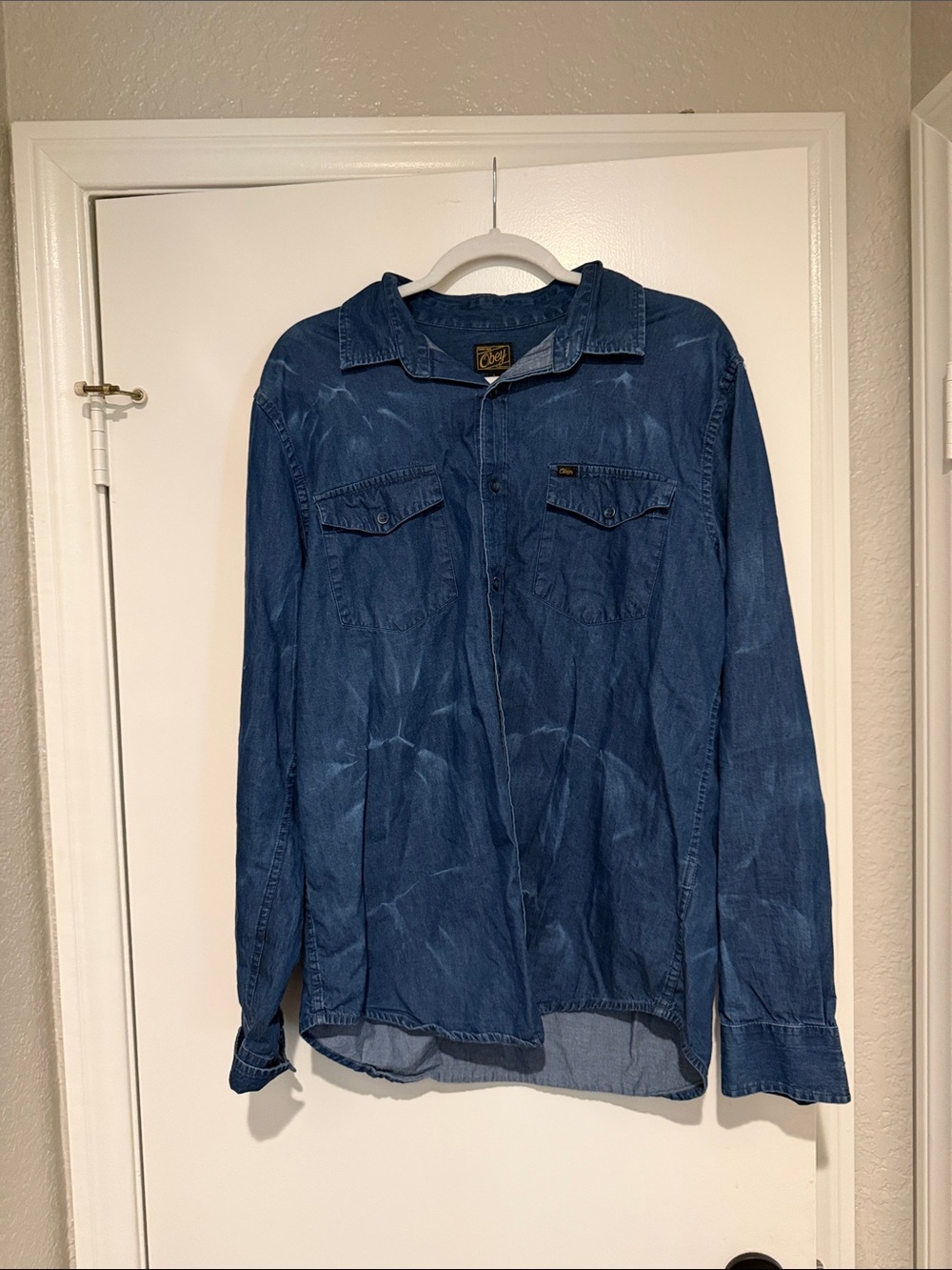 Obey Men's Washed Blue Denim Shirt Jacket